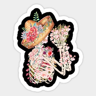 Skeleton and Flowers Bones and Botany Dia De los Muertos Sticker